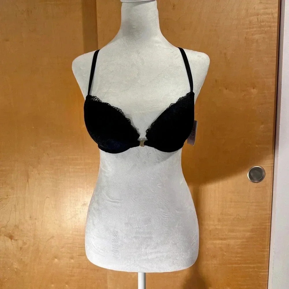 Auden Black Demi Coverage Lace Push-Up Racerback Bra